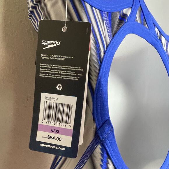 NWT Speedo Endurance+ Flyback One Piece Swimsuit Size 6/32 – Blue Gray White - Picture 8 of 9
